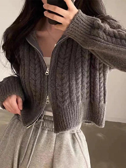 Twist double zipper design short cardigan
