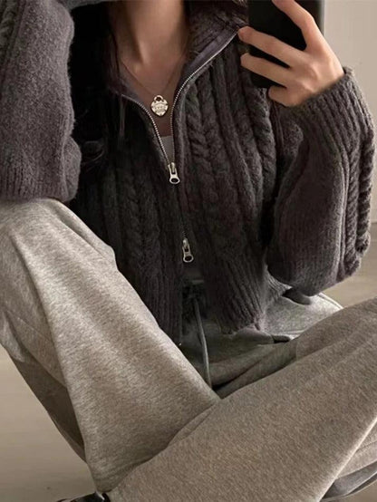 Twist double zipper design short cardigan