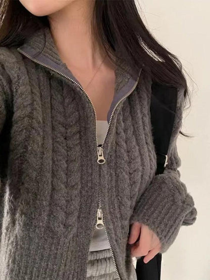 Twist double zipper design short cardigan