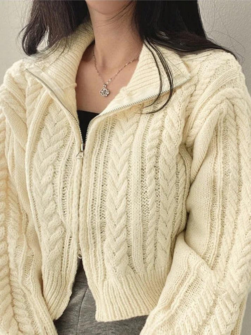 Twist double zipper design short cardigan
