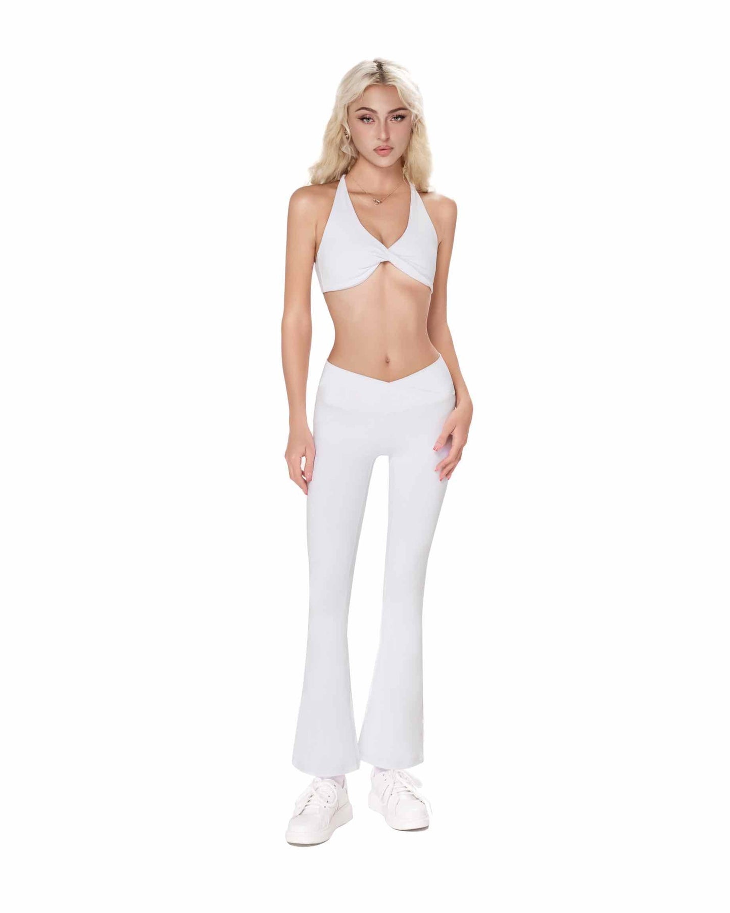 Zoe Petite Scrunch Flare Leggings - White