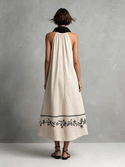 Women's Minimalist Color-Block Sleeveless Maxi Dress With Embroidered Hem MDZ3053F9WY