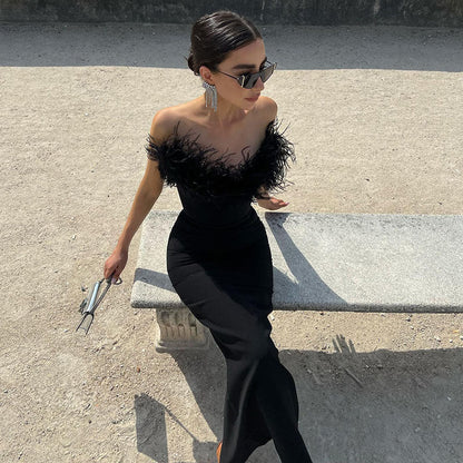 Tube Top Dress V-neck Woolen Fishtail Swing Dress