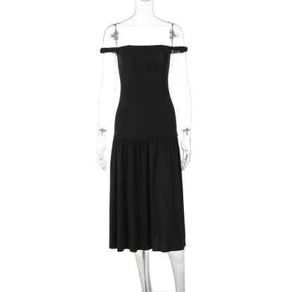 Solid Color Off Shoulder Tube Top Cinched Waist Slim Dress