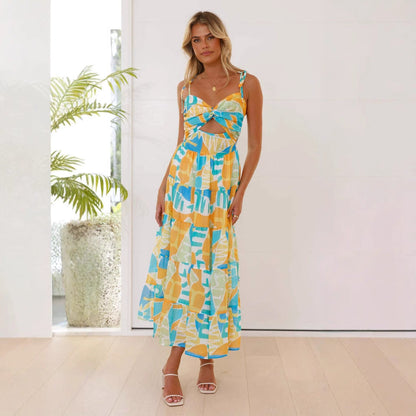 Suspenders Tube Top Floral Print Slit Maxi