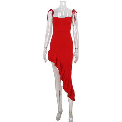 Tube Top Irregular Asymmetric Dress Ruffled Socialite Sling Dress