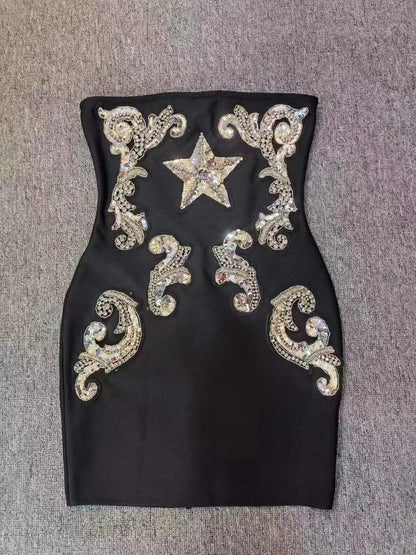 Tube Top Beaded Sequ Mini Sundress Bandage Dress