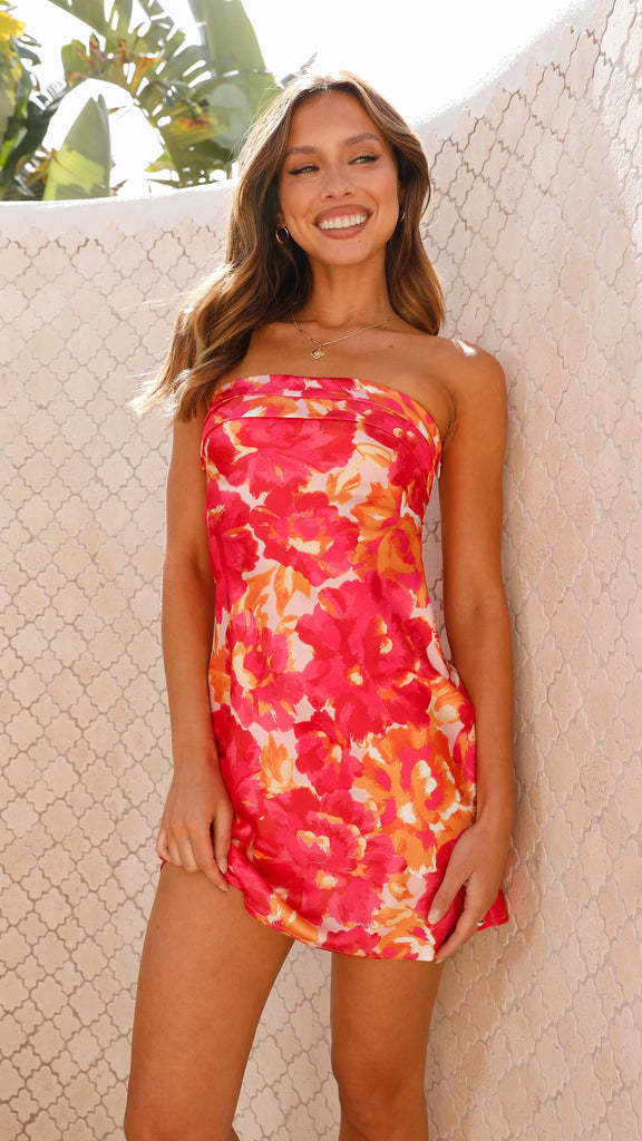 Tube Top Backless Floral Printed Short Dress