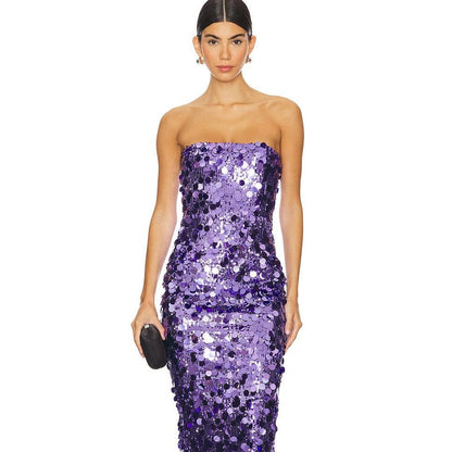 Tube Top Backless Sequ Dress Party Party Split Evening Dress