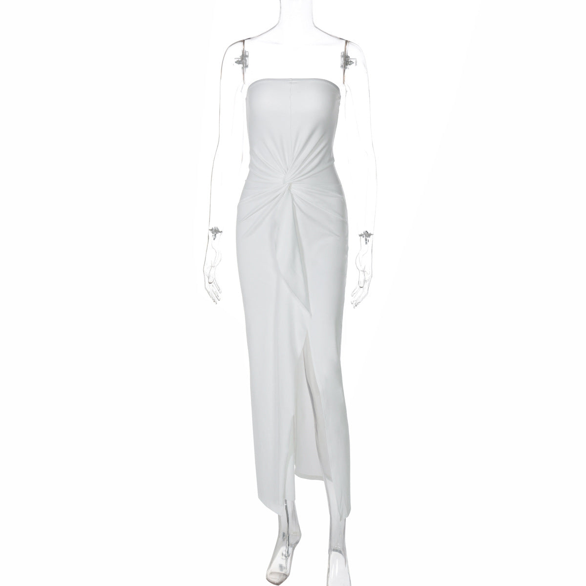 Tube Top Dress Solid Color Pleated Slim Fit Dress