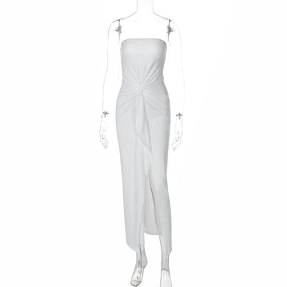 Tube Top Dress Solid Color Pleated Slim Fit Dress