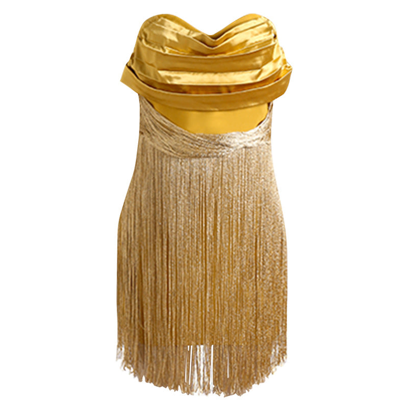 Tassel Dress Short High Sense Small Dress Hip Tube Top Bandage Dress
