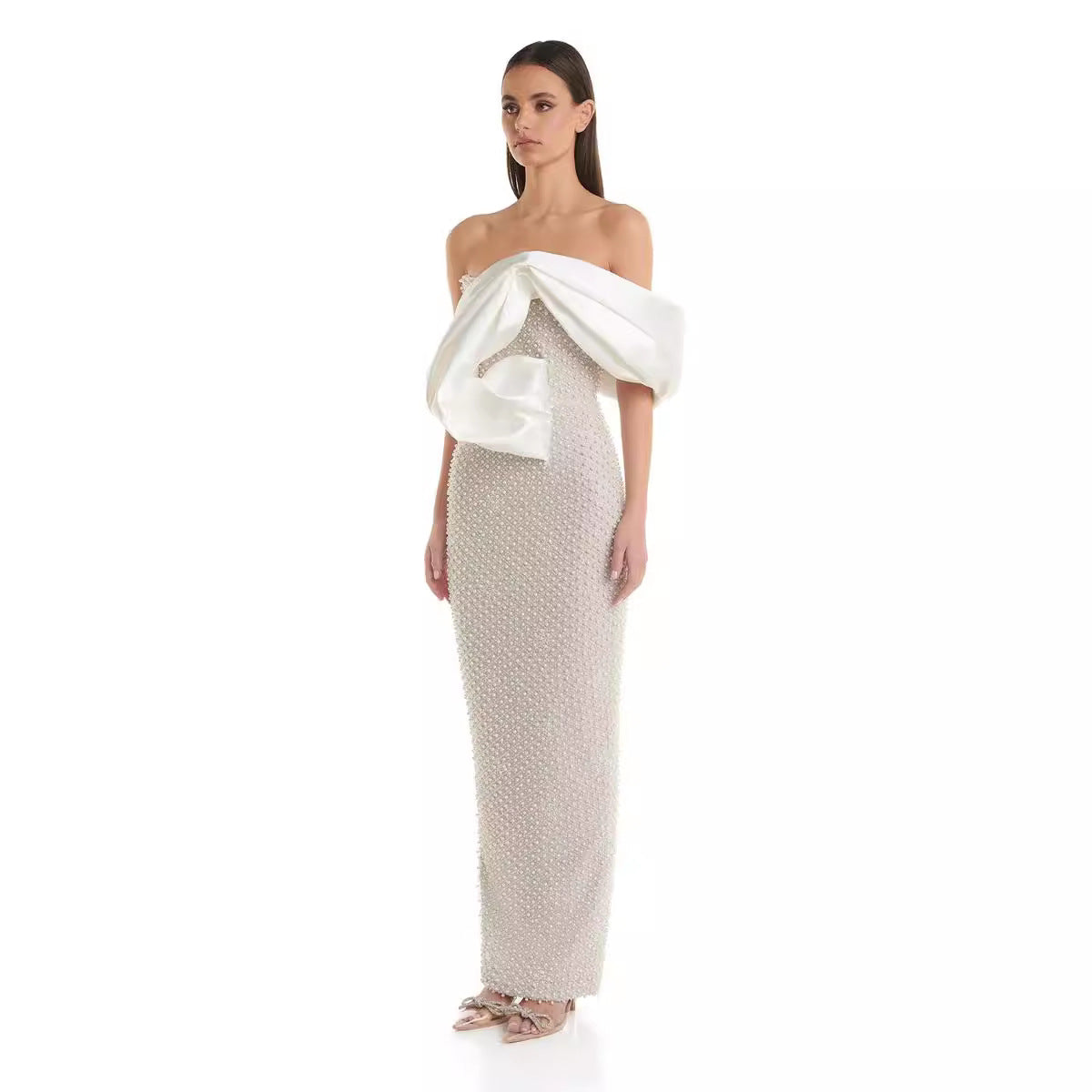 Tube Top Dress Pearl Decoration Socialite