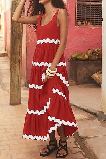 Simple U Shaped Collar Corrugated Tube Top Solid Color A line Slip Dress
