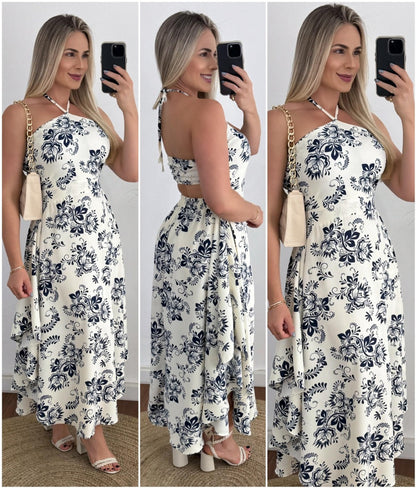 Southeast Asia Vacation Personalized Digital Printing Halter Tube Top Thin Strap Dress