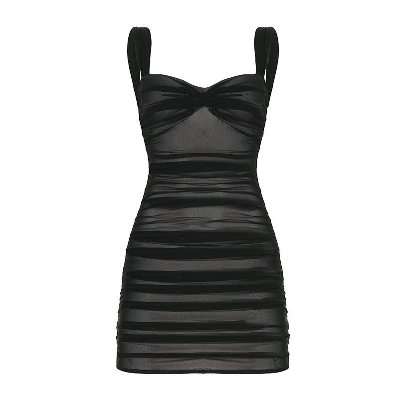 Street Double Layer Mesh Dress Slim Fit Tube Top Package Hip Dress