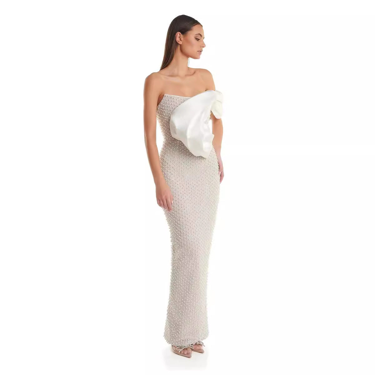 Tube Top Dress Pearl Decoration Socialite