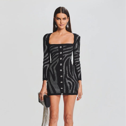 Rhinestone Long Sleeve Tube Top Short Type Bandage One Piece