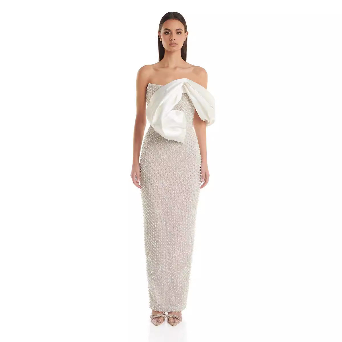 Tube Top Dress Pearl Decoration Socialite