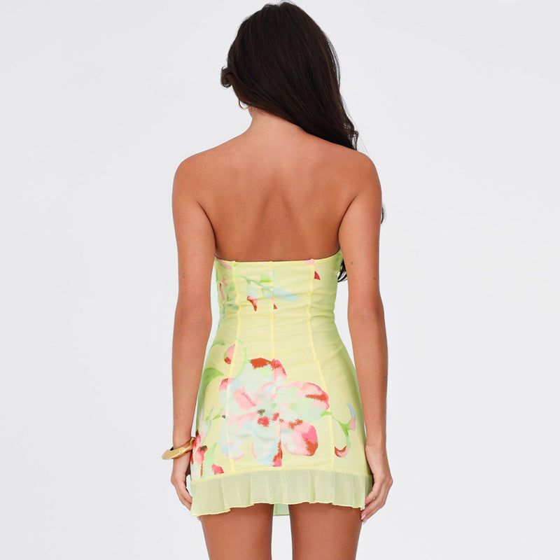 Printed Sleeveless Tube Top Short Slim Sheath