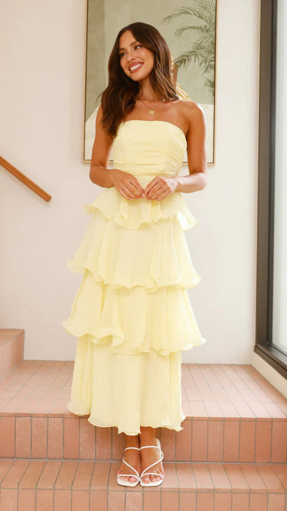 Tube Top Backless Tiered Dress