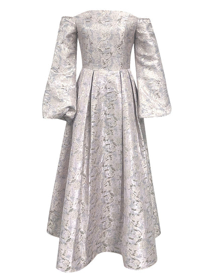 Tube Top off Shoulder Long Sleeve A line Dress Jacquard Cocktail Evening Dress
