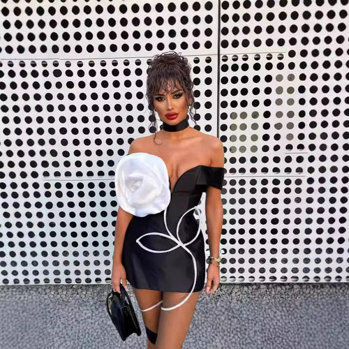 Slimming Floral Tube Top Bandage One Piece Dress Short Bandage