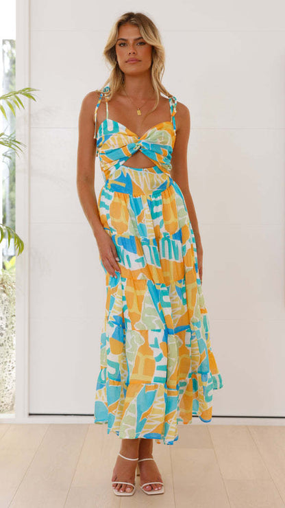 Suspenders Tube Top Floral Print Slit Maxi