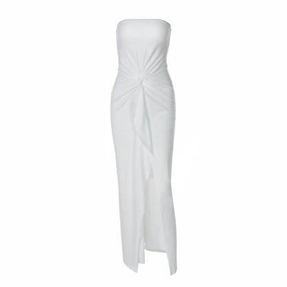 Tube Top Dress Solid Color Pleated Slim Fit Dress