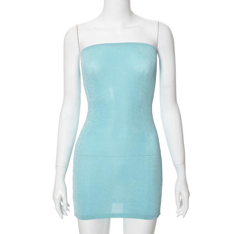 Solid Color Tube Top Dress Sleeveless Hip Dress