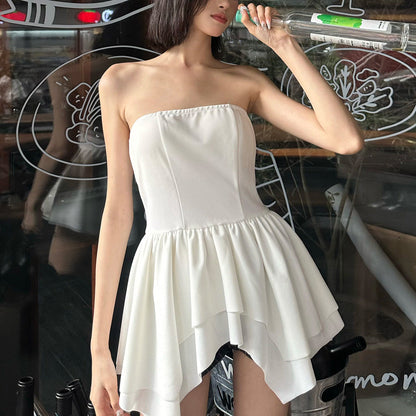 Tube Top Irregular Ruffle Short Slim Fit Top
