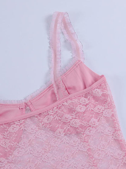Pink Lace Crop Vest Tank Top