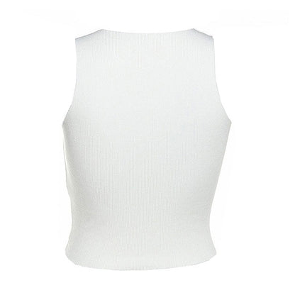 Portrait Fashion Button Ribbed Top