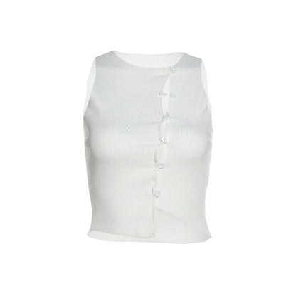Portrait Fashion Button Ribbed Top