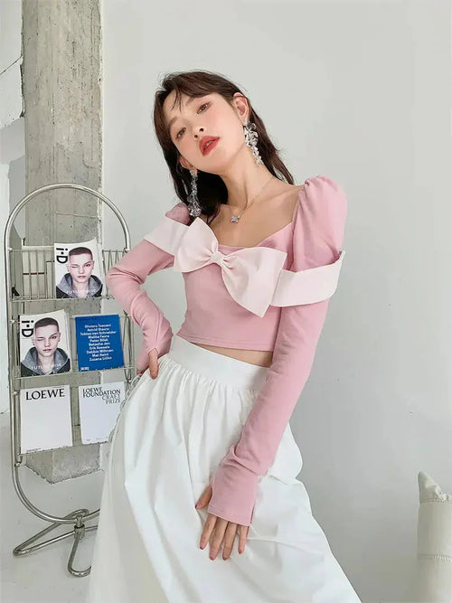 Puff Shoulder Bow Crop Top