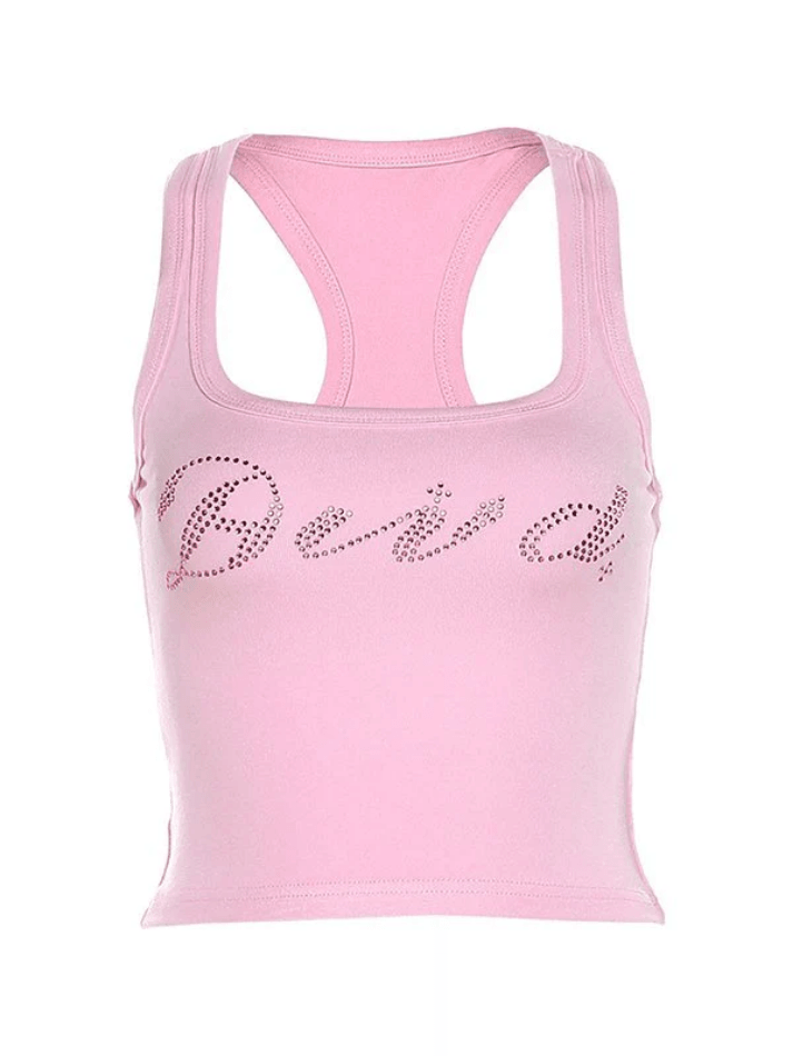 Rhinestone Letter Cropped Tank Top