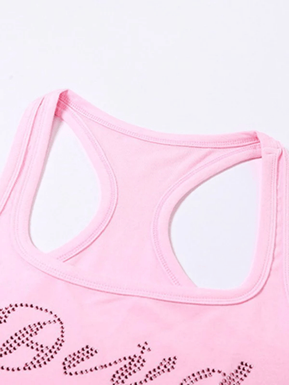 Rhinestone Letter Cropped Tank Top