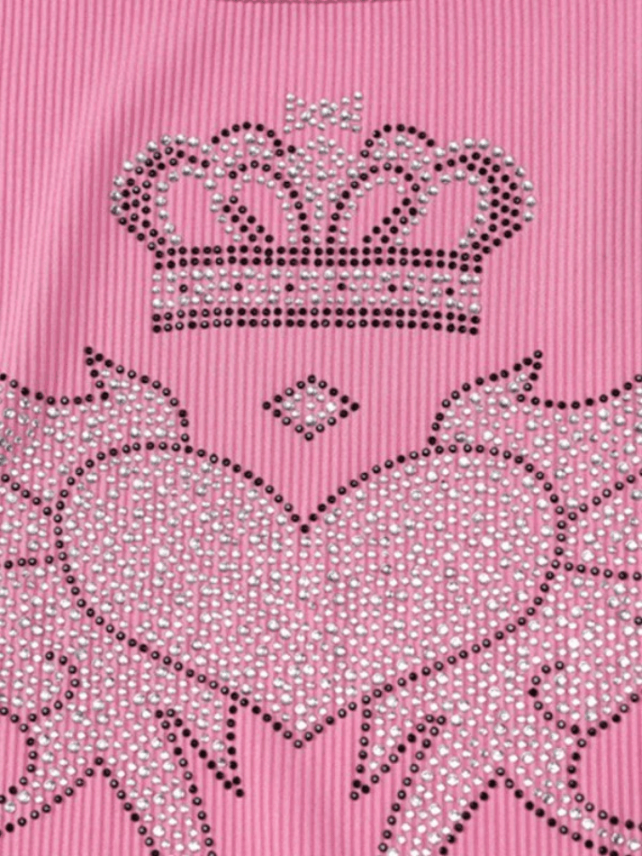 Rhinestone Winged Heart Ribbed Cropped Tank Top