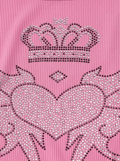 Rhinestone Winged Heart Ribbed Cropped Tank Top