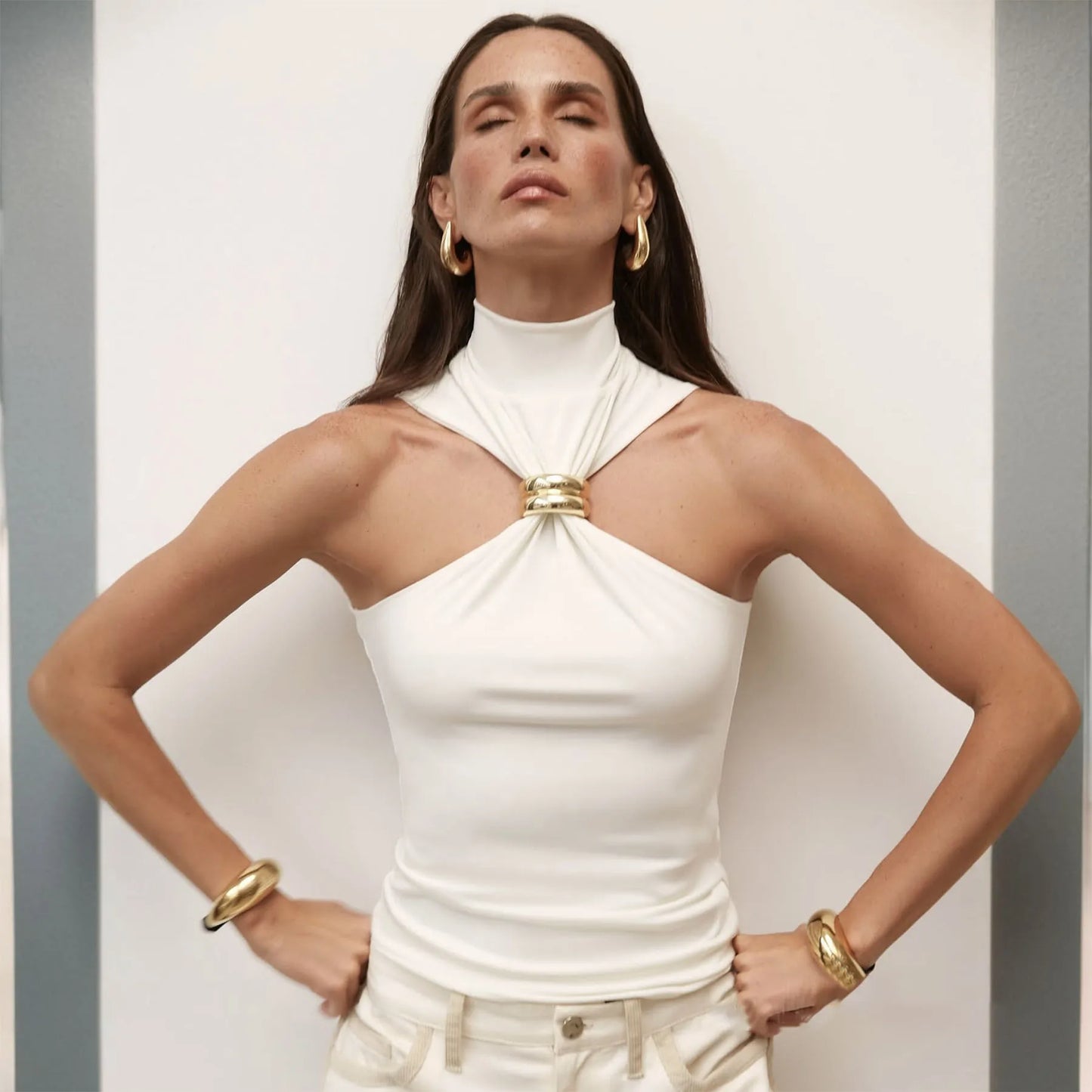 Turtleneck Metal Ring Knitted Tops