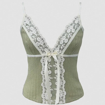 Ribbon Bow Lace Trim Camisole Tops