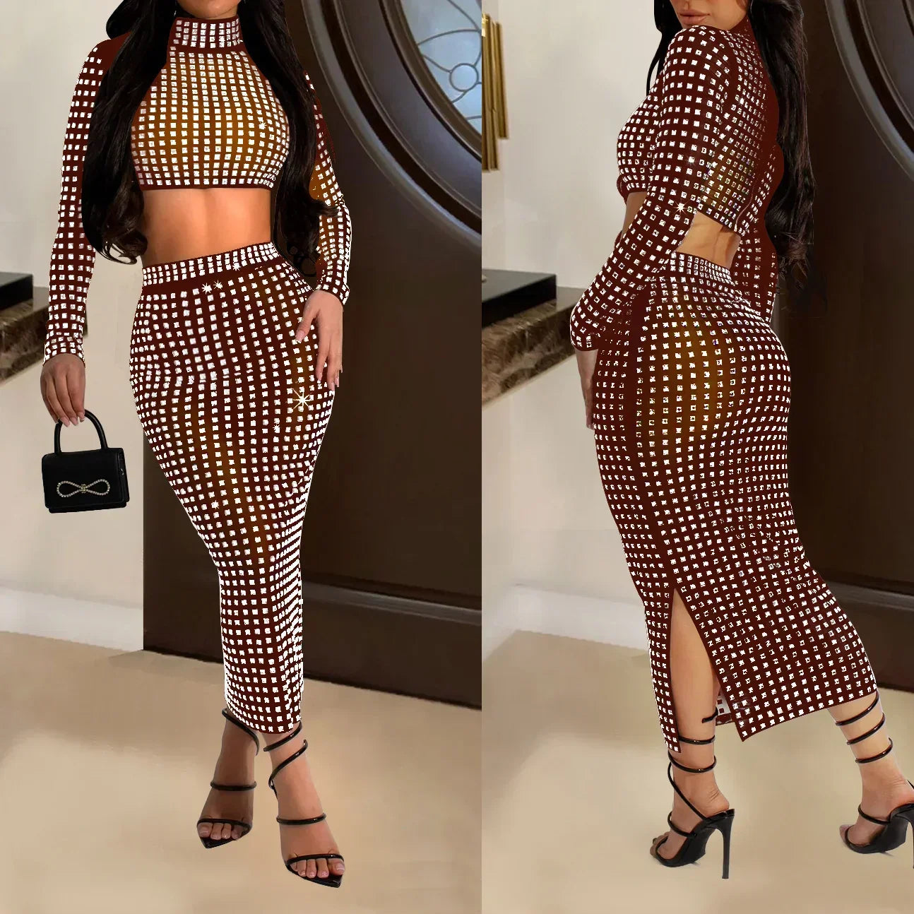 Rhinestone Strapless Top and Long Skirt Set