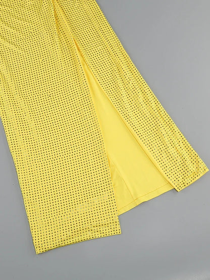 Swinging Collar Crop Tops Long Slit Skirts Suits