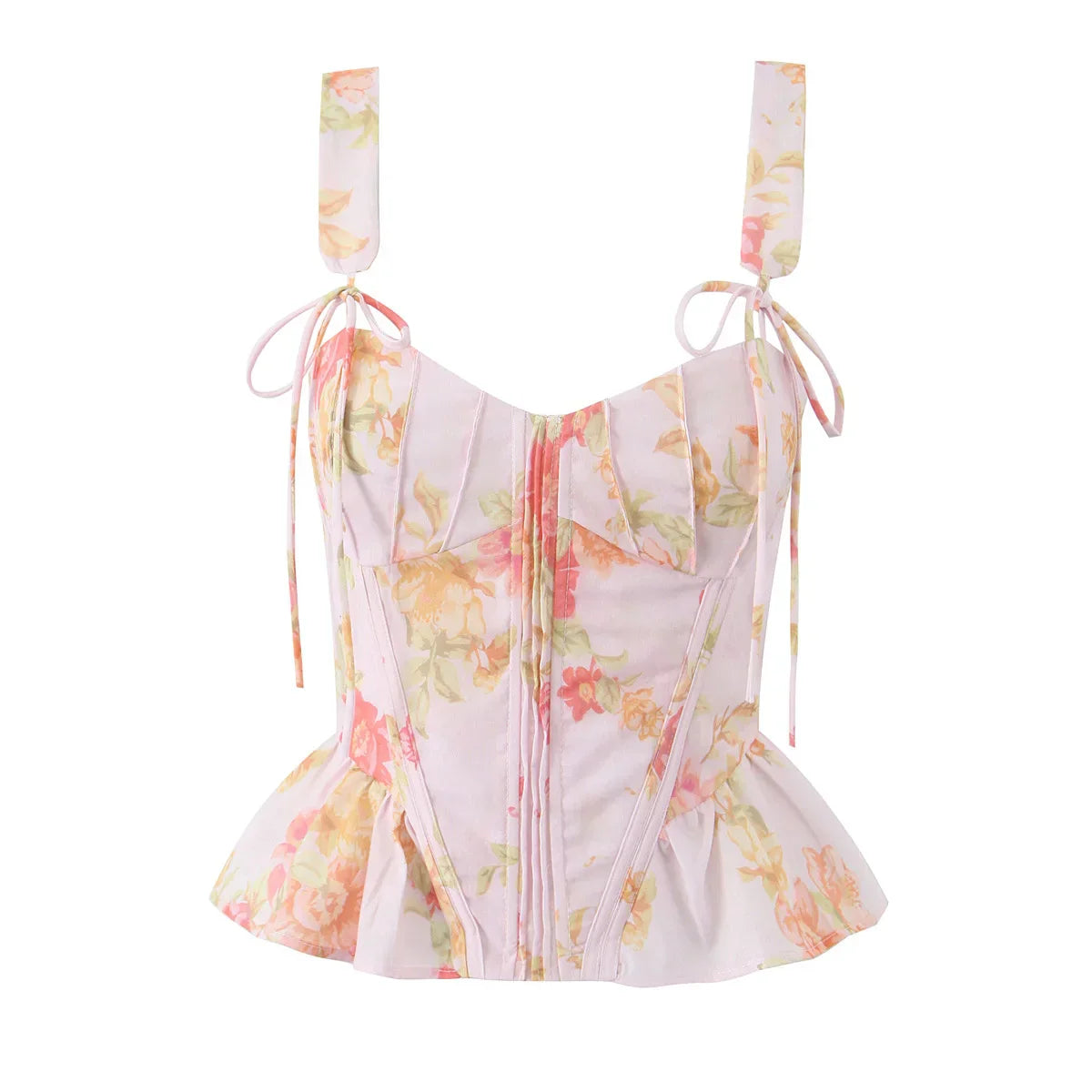 Ribbon Bow Strap Ruffles Hem Top