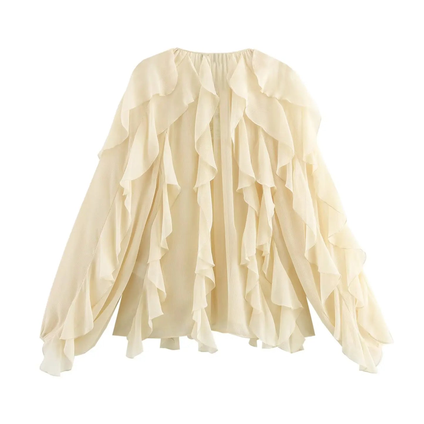 Ruffled Shirt Women Loose Lace Up Tops