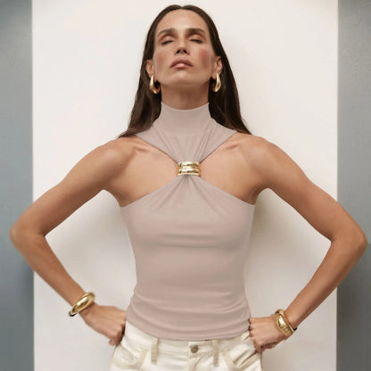 Turtleneck Metal Ring Knitted Tops