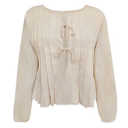 Patchwork Long Sleeve Lace-Up Top