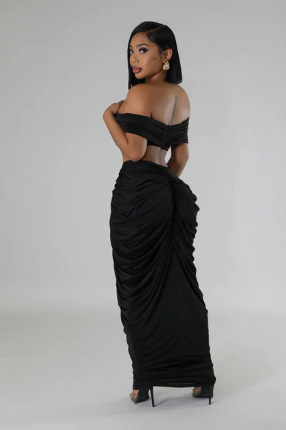 Pleated Strapless Crop Top and Long Skirt Suit