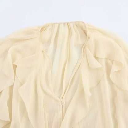 Ruffled Shirt Women Loose Lace Up Tops