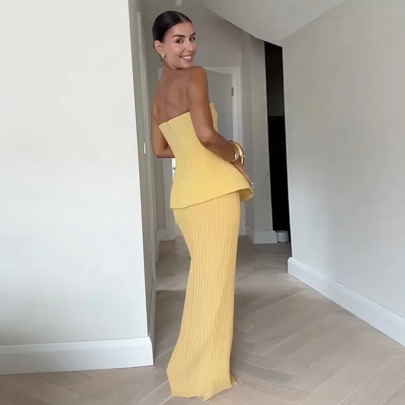 Sleeveless Top High Waist Pleated Skirt Suit